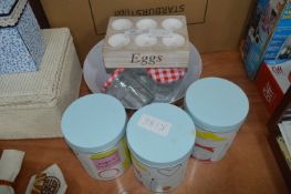 Egg Stand, Storage Canisters, etc.