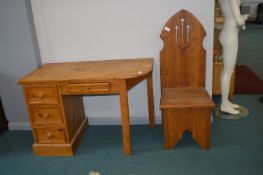 Solid Pine Desk with Gothic Style Pine Chair