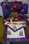 Leather Case and Contents of Masonic Sashes, Aprons, Books etc.