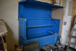 *Blue Storage Cabinet with Lockable Hydraulic Lid 30”x74” x 58” tall