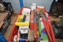 Box of Cable Clips, Spanners, and Adjustable Wrenc