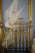 Brass Four Poster Single Bed Frame with Lace Curta
