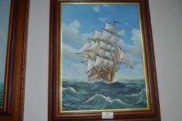 Oil on Board of Sailing Ships Signed Ambrose