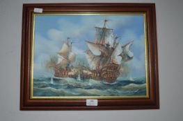 Oil on Board of Sailing Ships Signed J. Harvey