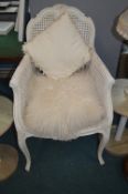 Cream Painted Shabby Chic Bergere Armchair with Cu