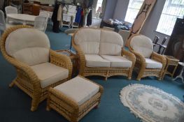 Cane Conservatory Suite Comprising Two Seat Sofa,