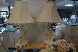 Pair of Cream Table Lamps with Cherubs
