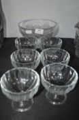 Cut Glass Crystal Trifle Bowl and Six Dessert Dish