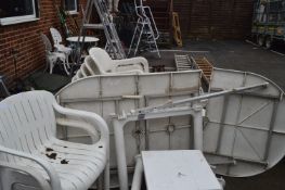 Eight White Stacking Garden Chairs plus a Table (A