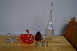Decorative Glassware Including Decanter, Animals,