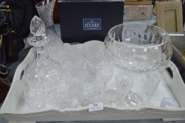 Tray of Cut Crystal Glassware Including Stewart Crystal Fruit Bowl