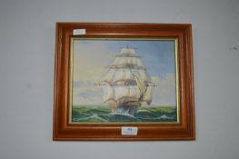 Small Unsigned Oil on Board of Sailing Ships