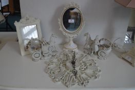 Decorative Cream Clock, Photo Frame, Mirror, and P
