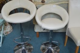 Pair of Cream Gas-Lift Barstools