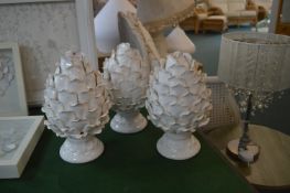 Three Pottery Floral Ornament