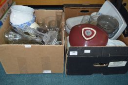 Two Pottery, Glassware, and Kitchen Items