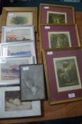 Nine Framed Prints and Watercolours