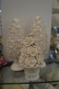 Three Decorative Pottery Floral Ornaments