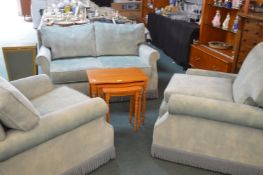 Three Piece Suite in Pale Blue Velour