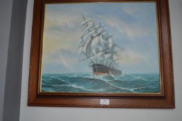 Oil on Board of Sailing Ships Signed Ambrose