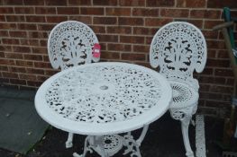White Painted Aluminium Patio Table and Two Chairs