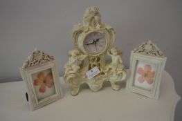 Decorative Mantel Clock and Two Photo Frames