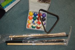 *Pool Balls and Two Snooker Cues