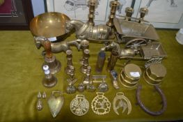 Decorative Brassware Candlesticks, Horse & Carts,