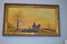 Oil on Board Plowing Scene