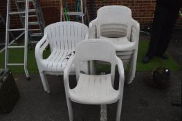 Four White Garden Chairs plus Two Stacking Garden