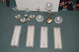 Fluorescent Lights plus Two Chandelier Lights