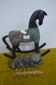 Painted Wood & Metal Horse Ornament, plus Doorstop