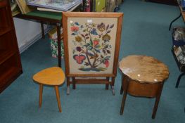 1930's Oak Framed Tapestry Folding Table/Fire Scre
