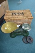 Fortnum & Masons Picnic Basket plus Vintage Enamel Scales