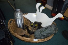 Vintage Basket, Shoe Lasts, Painted Metal Ducks, etc.