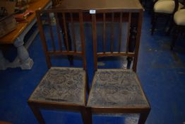 *Pair of Edwardian Slatback Mahogany Framed Dining Chairs with Upholstered Seats