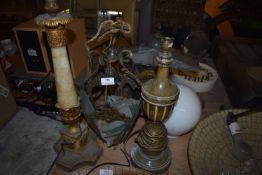 *Two Table Lamps, Ceiling Pendant, and a Glass Globe