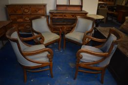 *Set of Four Hardwood Framed Tub Seats with Upholstered Seats and Backs