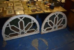 *Pair of Moroccan Half Round Coloured Glass Window Panels