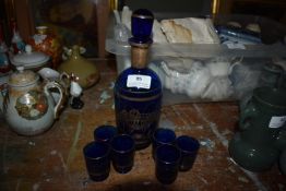 *Bristol Blue Bottle with Stopper and Six Glasses