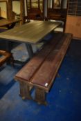 *Pair of Hardwood Framed Benches with Upholstered Seats ~2.5m long