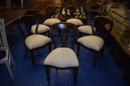 *Set of Seven Reproduction Mahogany Balloon Back Dining Chairs Comprising of Two Carvers and Five