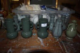 *Green Oriental Style Crackle Glaze Pottery 10pcs