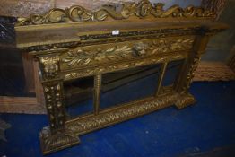 *Gilded Heavily Carved Overmantel with Three Bevelled Edge Mirrors, and Dragon & Lion Motifs