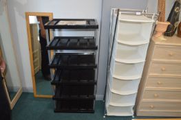 Two Shoe Racks and a Mirror