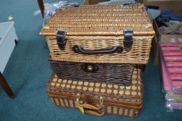 Three Wicker Picnic Baskets