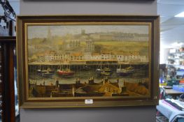 Glynn Barker Oil on Board Whitby Harbour Scene