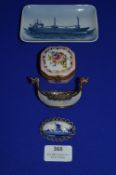 Royal Copenhagen Maritime Dish plus Limoges Enameled Pot, and Silver Brooch & Dish