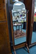 1930's Oak Framed Beveled Edge Cheval Mirror