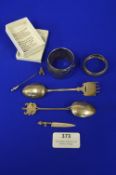Small Silver Items Including Napkin Rings, Spoons, Tiepin, etc.